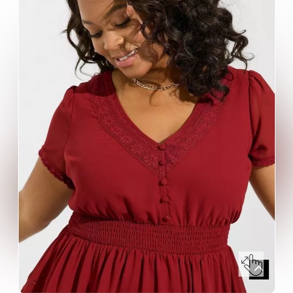 Torrid rhubarb Peplum Smocked Short Sleeve Top size 1X - Picture 3 of 8